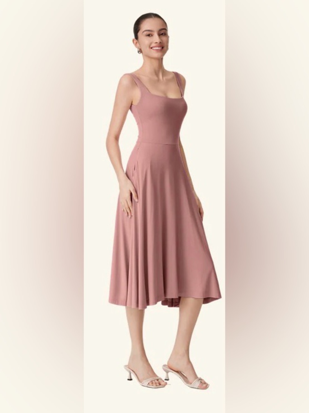 OGL MOVE Coral Pink A-Line Midi Soft Knit Dress Built in Bra Size Medium